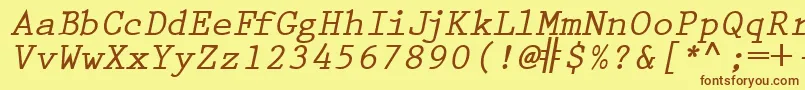 フォントPrestigetwoBolditalic – 茶色の文字が黄色の背景にあります。