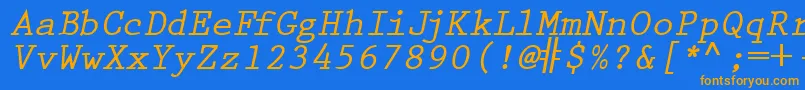 Fonte PrestigetwoBolditalic – fontes laranjas em um fundo azul