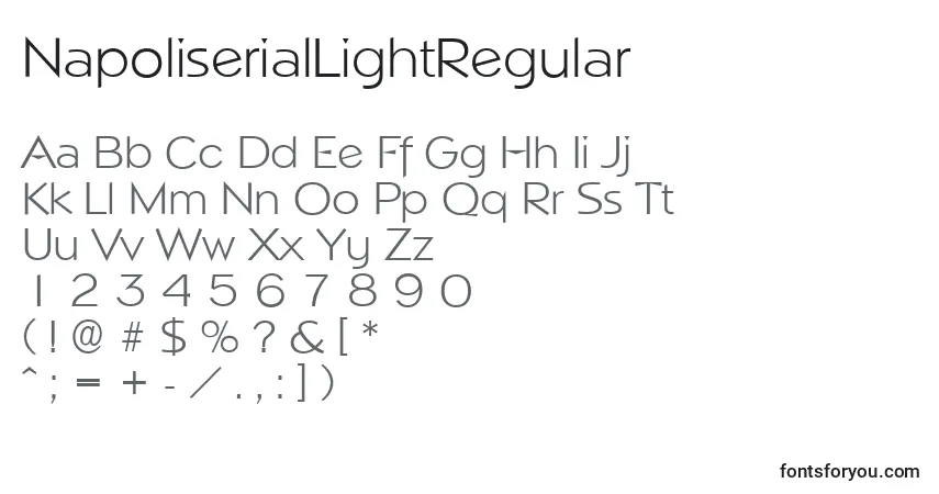 Czcionka NapoliserialLightRegular – alfabet, cyfry, specjalne znaki