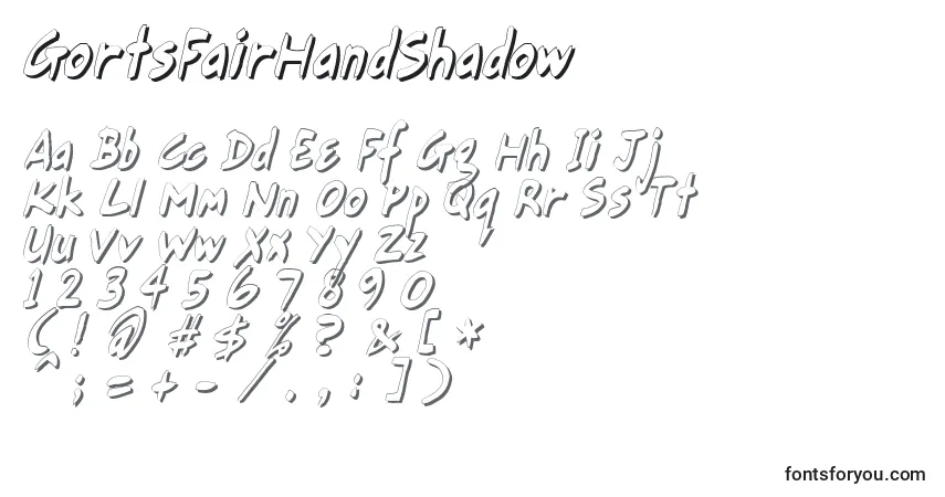 Czcionka GortsFairHandShadow – alfabet, cyfry, specjalne znaki