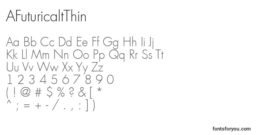 Schriftart AFuturicaltThin – Alphabet, Zahlen, spezielle Symbole