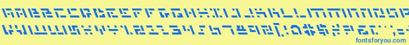 フォントMissileManLeftalic – 青い文字が黄色の背景にあります。