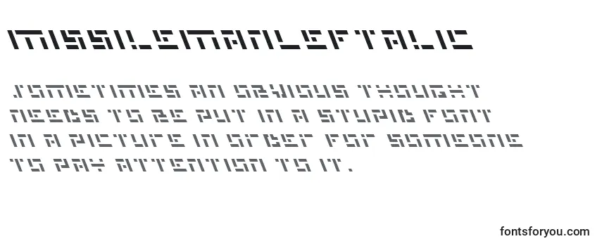 Überblick über die Schriftart MissileManLeftalic