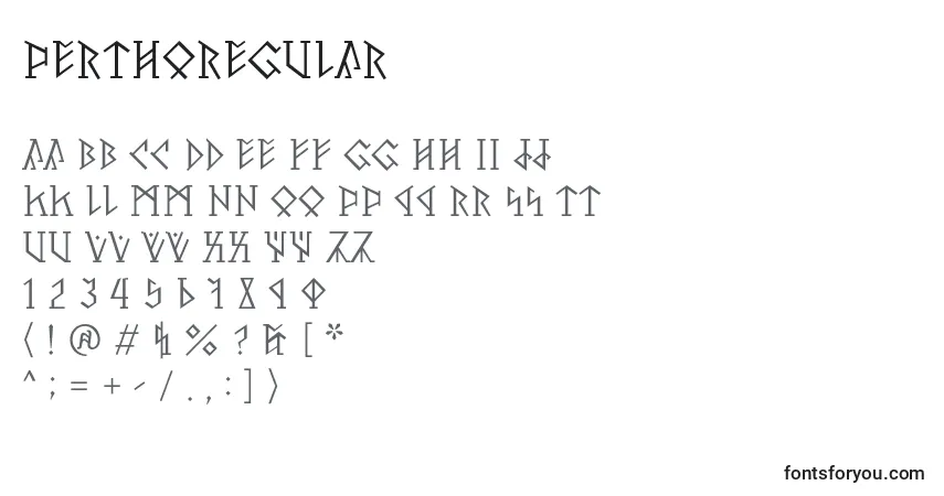 A fonte PerthoRegular – alfabeto, números, caracteres especiais