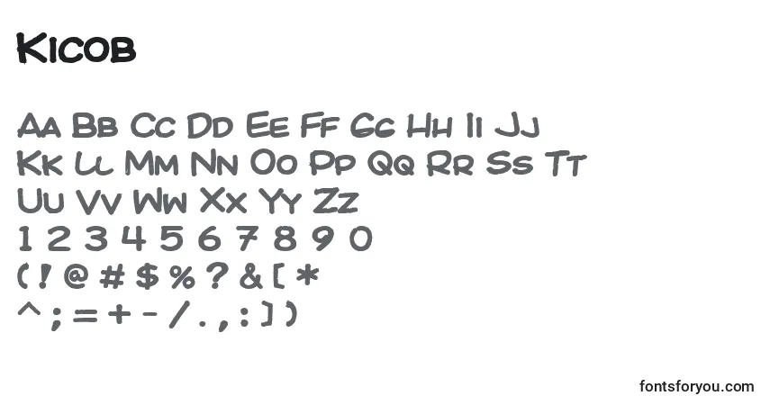 Schriftart Kicob – Alphabet, Zahlen, spezielle Symbole