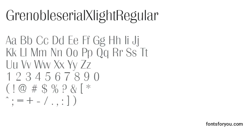 A fonte GrenobleserialXlightRegular – alfabeto, números, caracteres especiais
