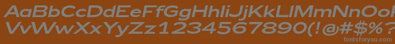 Zeppelin43Italic-fontti – harmaat kirjasimet ruskealla taustalla
