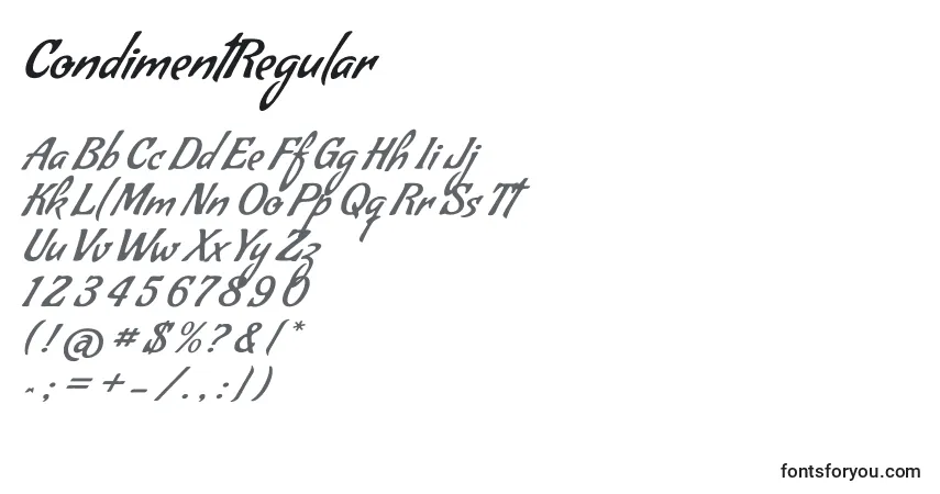 A fonte CondimentRegular – alfabeto, números, caracteres especiais