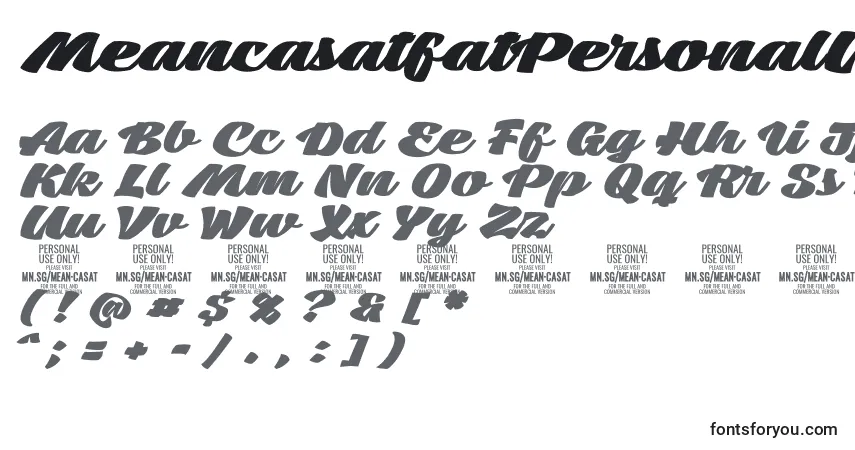Czcionka MeancasatfatPersonalUse – alfabet, cyfry, specjalne znaki