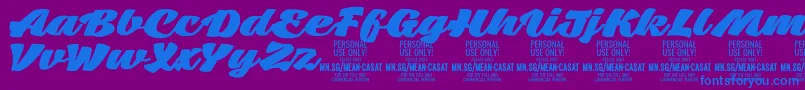 Шрифт MeancasatfatPersonalUse – синие шрифты на фиолетовом фоне