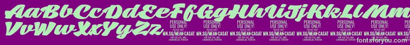 フォントMeancasatfatPersonalUse – 紫の背景に緑のフォント