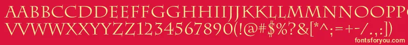 CharlemagnestdRegular-Schriftart – Gelbe Schriften auf rotem Hintergrund
