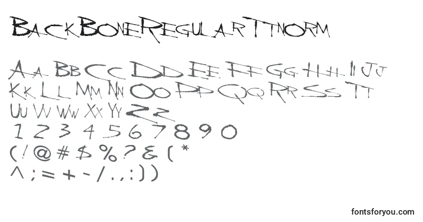 Czcionka BackBoneRegularTtnorm – alfabet, cyfry, specjalne znaki