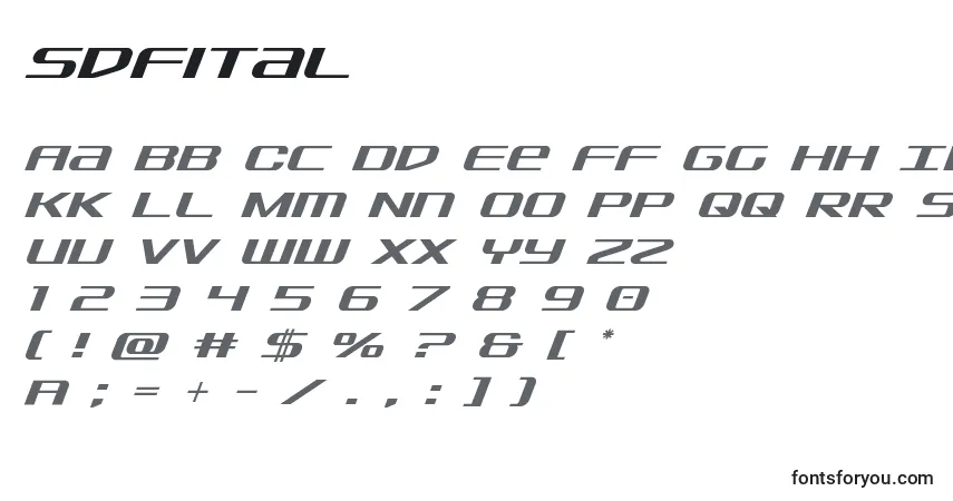 Шрифт Sdfital – алфавит, цифры, специальные символы