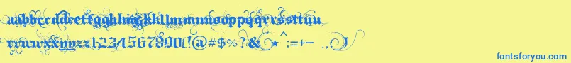 フォントIthornР№t – 青い文字が黄色の背景にあります。