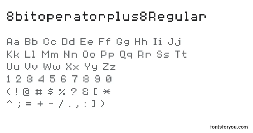 Czcionka 8bitoperatorplus8Regular – alfabet, cyfry, specjalne znaki
