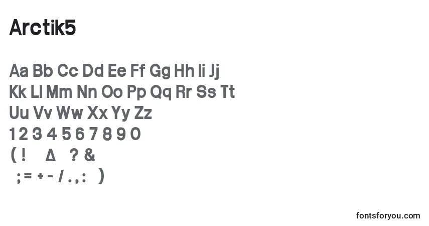 A fonte Arctik5 – alfabeto, números, caracteres especiais