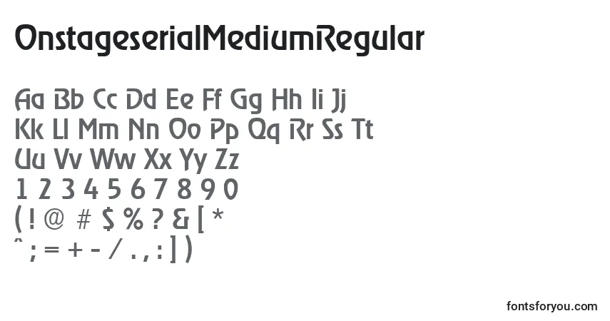 A fonte OnstageserialMediumRegular – alfabeto, números, caracteres especiais