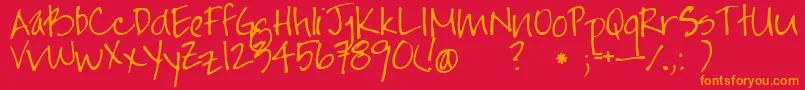 Jayne Print Hand-Schriftart – Orangefarbene Schriften auf rotem Hintergrund