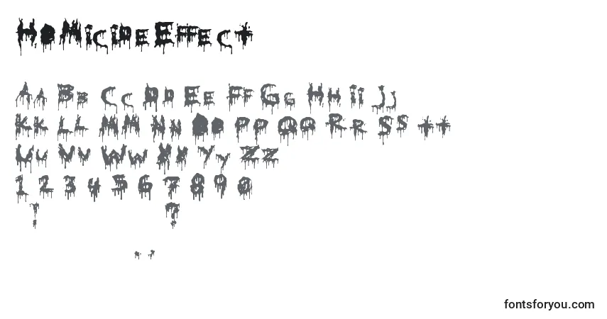 Schriftart HomicideEffect – Alphabet, Zahlen, spezielle Symbole