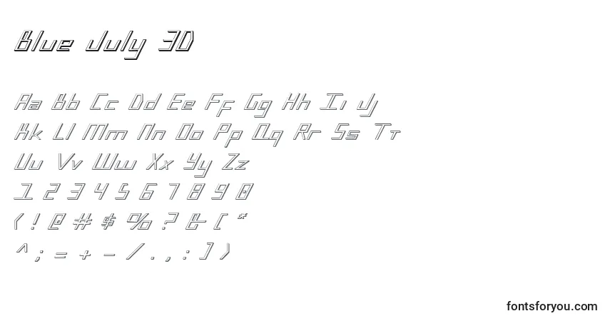 Шрифт Blue July 3D – алфавит, цифры, специальные символы