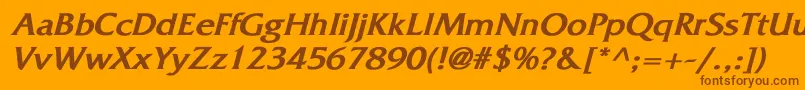 FritzquadrataBoldItalic-fontti – ruskeat fontit oranssilla taustalla