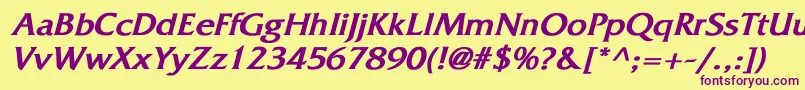 FritzquadrataBoldItalic-fontti – violetit fontit keltaisella taustalla