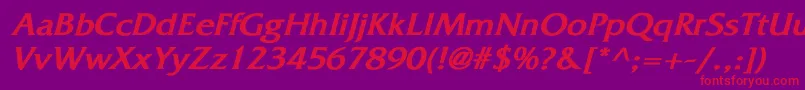 FritzquadrataBoldItalic-fontti – punaiset fontit violetilla taustalla