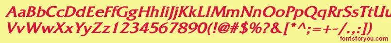FritzquadrataBoldItalic-fontti – punaiset fontit keltaisella taustalla