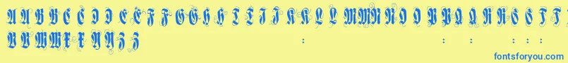 Flourishversal Font – Blue Fonts on Yellow Background