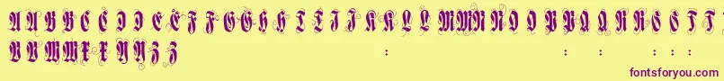 Flourishversal-Schriftart – Violette Schriften auf gelbem Hintergrund