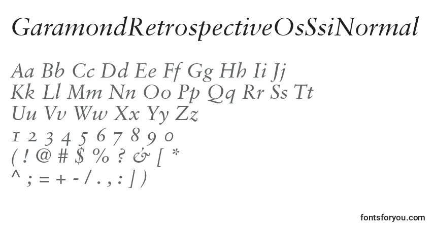 Czcionka GaramondRetrospectiveOsSsiNormal – alfabet, cyfry, specjalne znaki