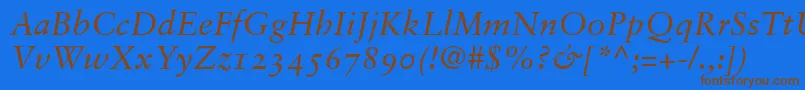 フォントGaramondRetrospectiveOsSsiNormal – 茶色の文字が青い背景にあります。