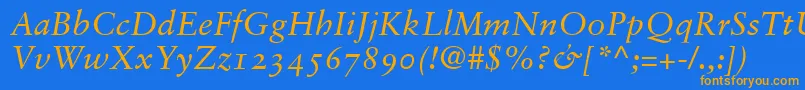 フォントGaramondRetrospectiveOsSsiNormal – オレンジ色の文字が青い背景にあります。