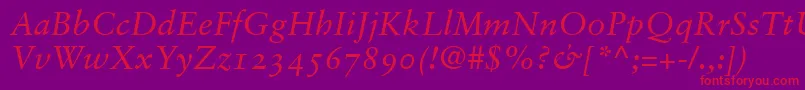 GaramondRetrospectiveOsSsiNormal-Schriftart – Rote Schriften auf violettem Hintergrund