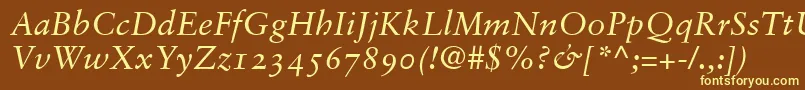 GaramondRetrospectiveOsSsiNormal-fontti – keltaiset fontit ruskealla taustalla