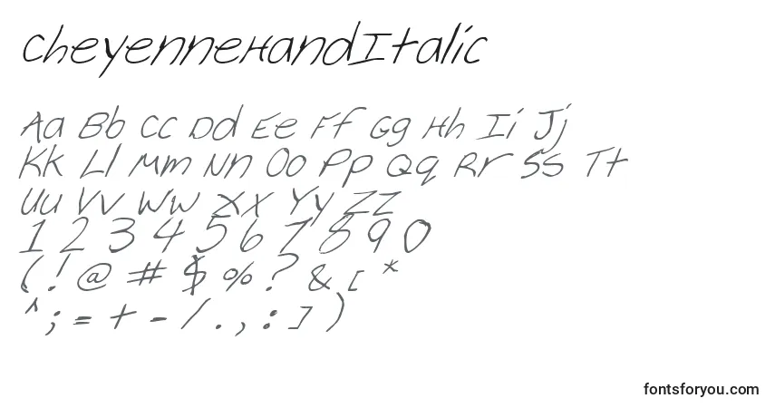 Schriftart CheyenneHandItalic – Alphabet, Zahlen, spezielle Symbole