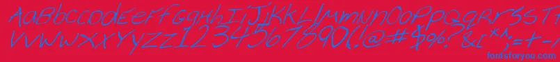 CheyenneHandItalic-Schriftart – Blaue Schriften auf rotem Hintergrund