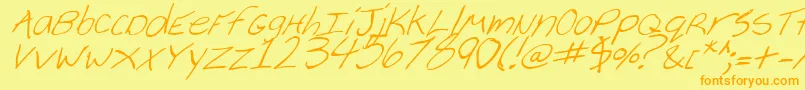 フォントCheyenneHandItalic – オレンジの文字が黄色の背景にあります。