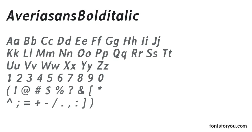 Шрифт AveriasansBolditalic – алфавит, цифры, специальные символы
