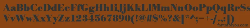 フォントUrwbodonitBold – 黒い文字が茶色の背景にあります