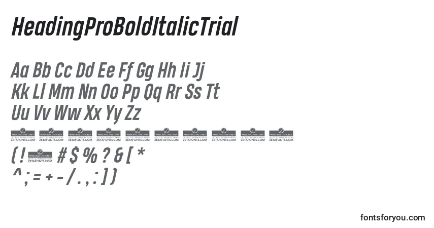 HeadingProBoldItalicTrial-fontti – aakkoset, numerot, erikoismerkit