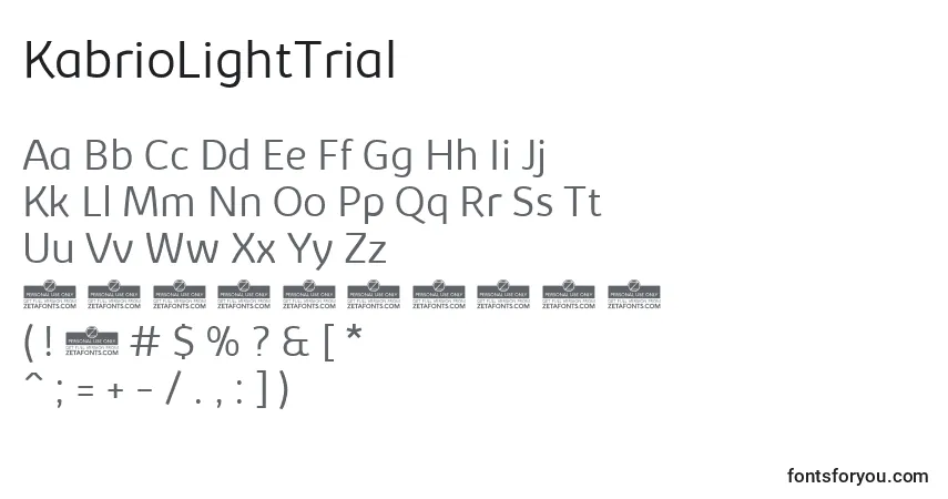 Шрифт KabrioLightTrial – алфавит, цифры, специальные символы