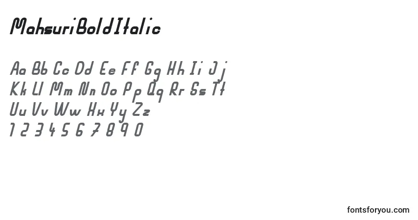 Шрифт MahsuriBoldItalic – алфавит, цифры, специальные символы