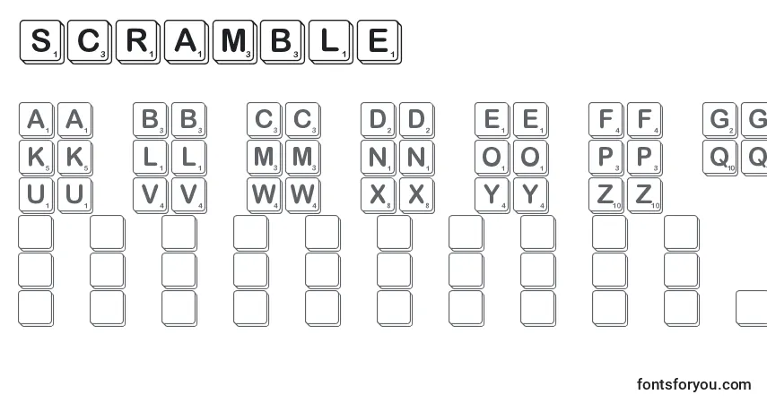 Czcionka Scramble – alfabet, cyfry, specjalne znaki
