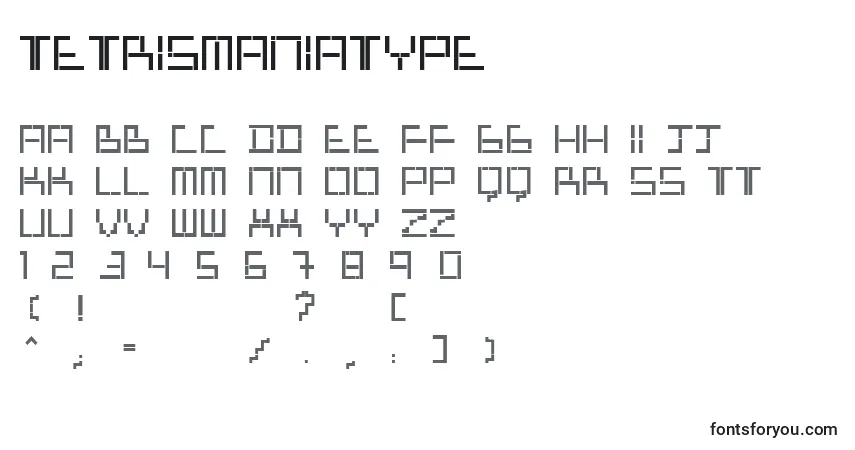 Czcionka TetrisManiaType – alfabet, cyfry, specjalne znaki
