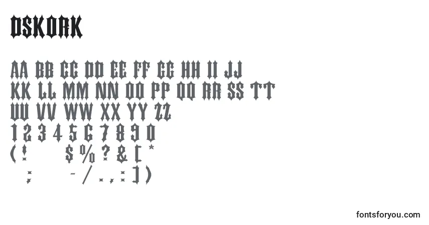 Czcionka Dskork – alfabet, cyfry, specjalne znaki