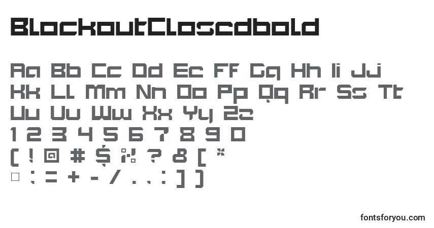 A fonte BlockoutClosedbold – alfabeto, números, caracteres especiais