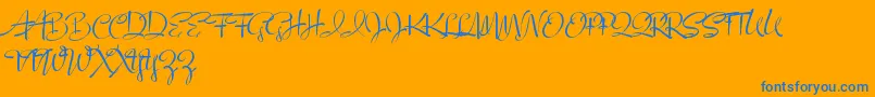 Individualcapitals-Schriftart – Blaue Schriften auf orangefarbenem Hintergrund