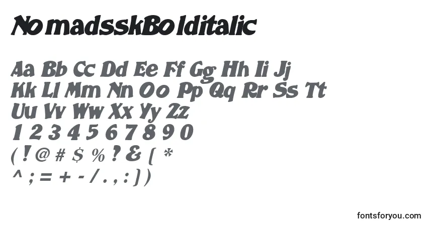 Czcionka NomadsskBolditalic – alfabet, cyfry, specjalne znaki